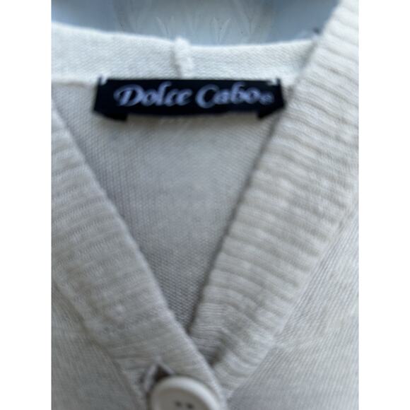 Dolce Cabo Crochet Button Front Linen Blend Hooded Duster Cardigan Sz S Oatmeal - Picture 9 of 11